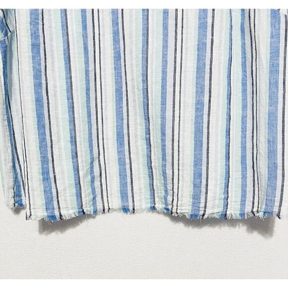 Vince Camuto Top Womens 1X Striped Frayed Hem Linen Blend Short Sleeve Boho - Picture 3 of 8